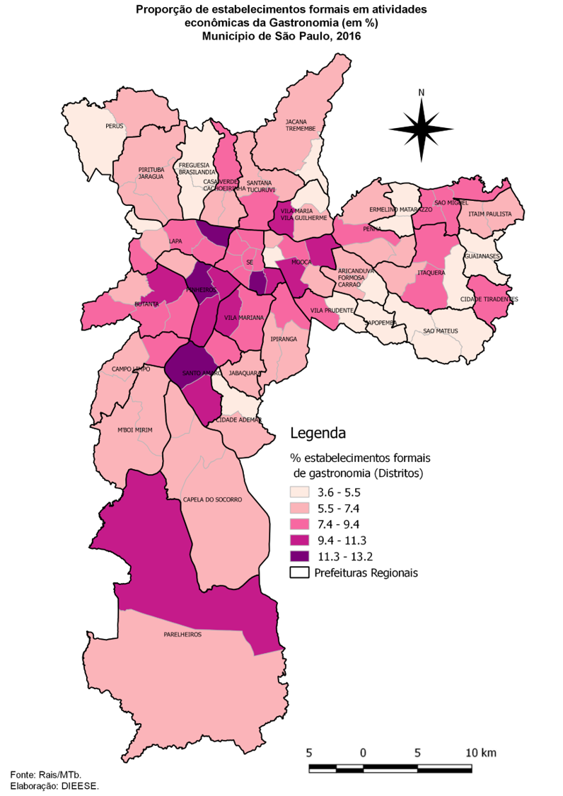 Mapa da proporção de estabelecimentos formais em atividades econômicas da Gastronomia no Município de São Paulo